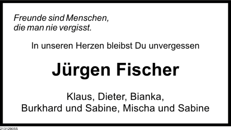  Traueranzeige für Jürgen Fischer vom 28.02.2013 aus Deister- und Weserzeitung