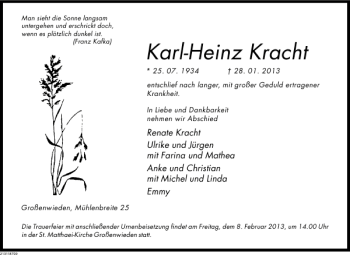 Traueranzeige von Karl-Heinz Kracht von Deister- und Weserzeitung