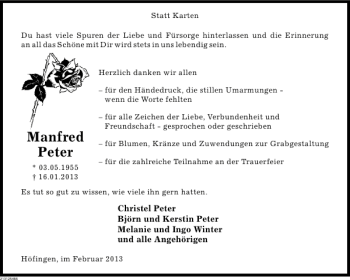 Traueranzeige von Manfred Peter von Deister- und Weserzeitung