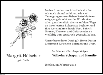Traueranzeige von Margrit Hölscher von Deister- und Weserzeitung