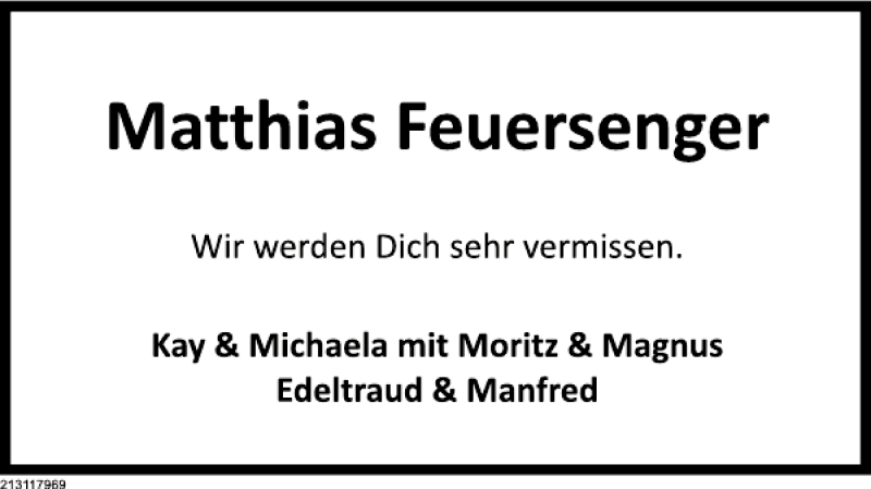  Traueranzeige für Matthias Feuersänger vom 02.02.2013 aus Deister- und Weserzeitung