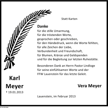 Traueranzeige von TD Karl Meyer von Deister- und Weserzeitung