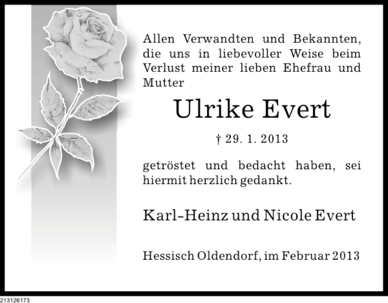  Traueranzeige für Ulrike Evert vom 23.02.2013 aus Deister- und Weserzeitung