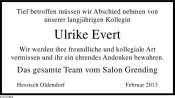 Traueranzeige von Ulrike Evert von Deister- und Weserzeitung