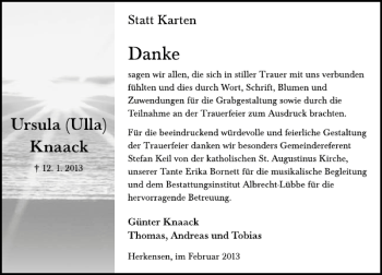 Traueranzeige von Ursula Knaack von Deister- und Weserzeitung