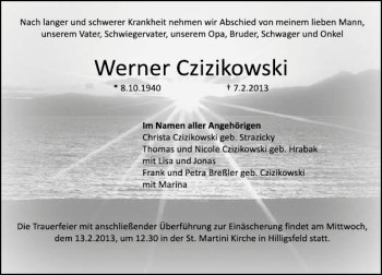Traueranzeige von Werner Czizikowski von Deister- und Weserzeitung