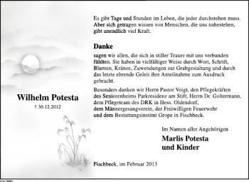Traueranzeige von Wilhelm Potesta von Deister- und Weserzeitung