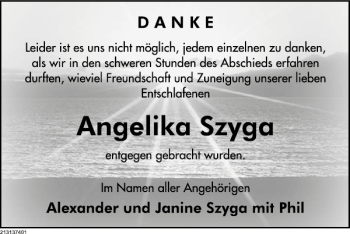 Traueranzeige von Angelika Szyga von Deister- und Weserzeitung