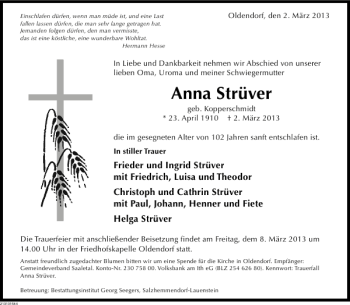 Traueranzeige von Anna Strüver von Deister- und Weserzeitung