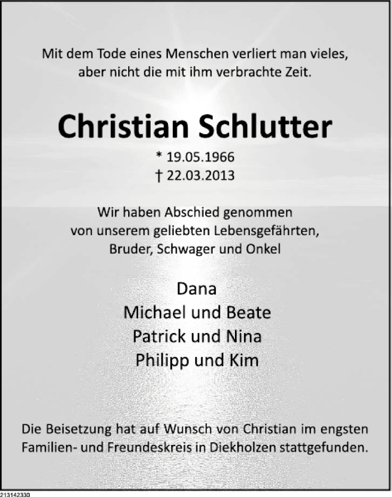  Traueranzeige für Christian Schlutter vom 30.03.2013 aus Deister- und Weserzeitung
