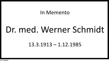 Traueranzeige von Dr. med. Werner Schmidt von Deister- und Weserzeitung