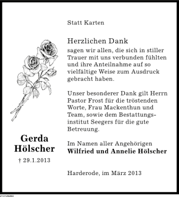 Traueranzeige von Gerda Hölscher von Deister- und Weserzeitung