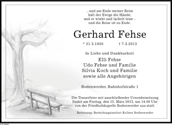 Traueranzeige von Gerhard Fehse von Deister- und Weserzeitung