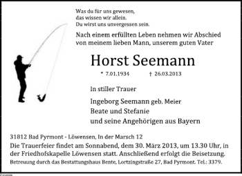 Traueranzeige von Horst Seemann von Deister- und Weserzeitung