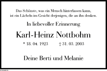 Traueranzeige von Karl-Heinz Nottbohm von Deister- und Weserzeitung
