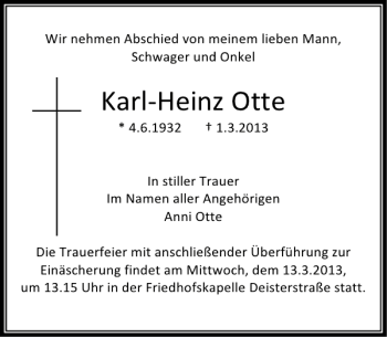 Traueranzeige von Karl-Heinz Otte von Deister- und Weserzeitung