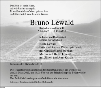 Traueranzeige von Lewald  von Deister- und Weserzeitung