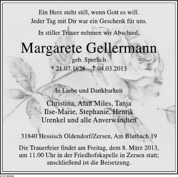 Traueranzeige von Margarete Gellermann von Deister- und Weserzeitung