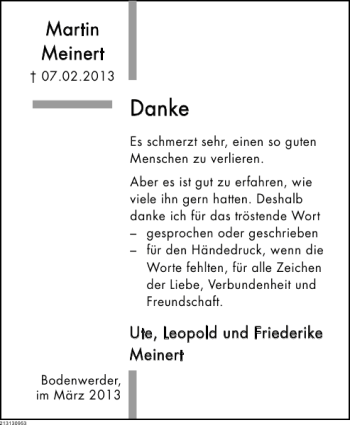 Traueranzeige von Martin Meinert von Deister- und Weserzeitung