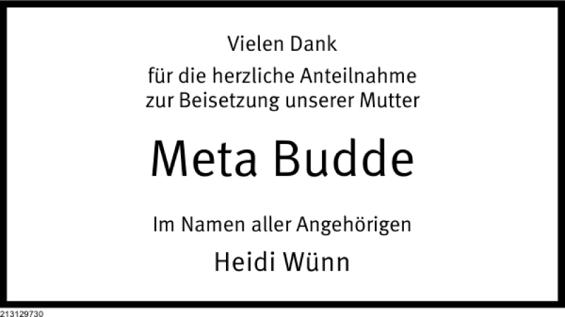  Traueranzeige für Meta Budde vom 02.03.2013 aus Deister- und Weserzeitung