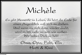 Traueranzeige von Michèle  von Deister- und Weserzeitung