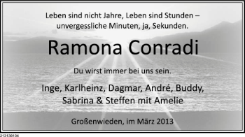 Traueranzeige von TA Ramona Conradi von Deister- und Weserzeitung