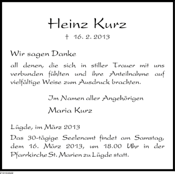 Traueranzeige von TDK Kurz von Deister- und Weserzeitung