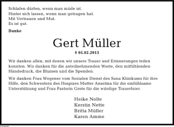 Traueranzeige von TRDK Gert Müller von Deister- und Weserzeitung