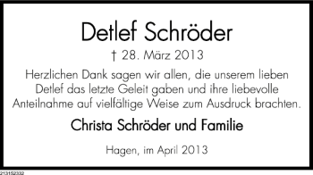 Traueranzeige von Detlef Schröder von Deister- und Weserzeitung