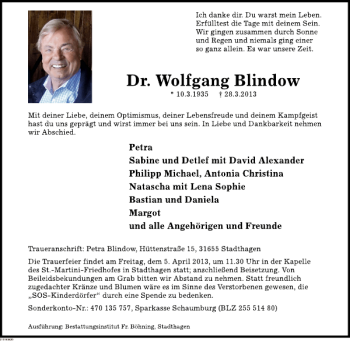 Traueranzeige von Dr. Wolfgang Blindow von Deister- und Weserzeitung