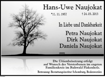 Traueranzeige von Hans-Uwe Naujokat von Deister- und Weserzeitung