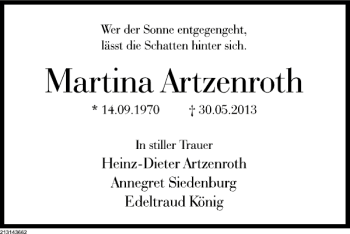Traueranzeige von Martina Artzenroth von Deister- und Weserzeitung