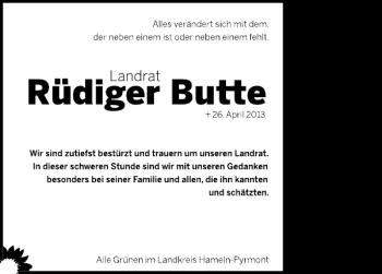 Traueranzeige von Nachruf Butte von Deister- und Weserzeitung