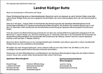 Traueranzeige von Nachruf R. Butte von Deister- und Weserzeitung