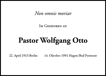Traueranzeige von Pastor W. Otto von Deister- und Weserzeitung