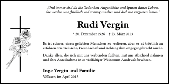 Traueranzeige von Rudi Vergin von Neue Deister-Zeitung