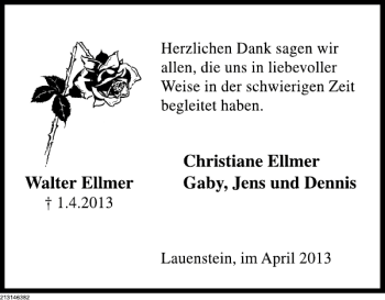 Traueranzeige von Walter Ellmer von Deister- und Weserzeitung