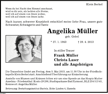 Traueranzeige von Angelika Müller von Deister- und Weserzeitung