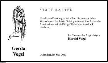 Traueranzeige von Gerda Vogel von Deister- und Weserzeitung