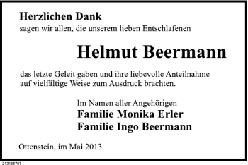 Traueranzeige von Helmut Beermann von Deister- und Weserzeitung