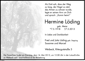 Traueranzeige von Hermine Löding von Deister- und Weserzeitung