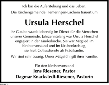 Traueranzeige von Herschel Nachruf von Deister- und Weserzeitung