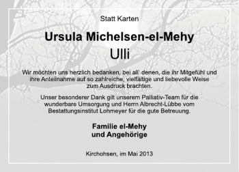 Traueranzeige von Michaelsen-el-Mehy  von Deister- und Weserzeitung