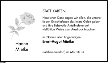 Traueranzeige von Mietke  von Deister- und Weserzeitung