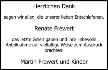 Traueranzeige von Renate Frewert von Deister- und Weserzeitung