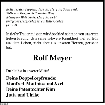 Traueranzeige von Rolf Meyer von Deister- und Weserzeitung