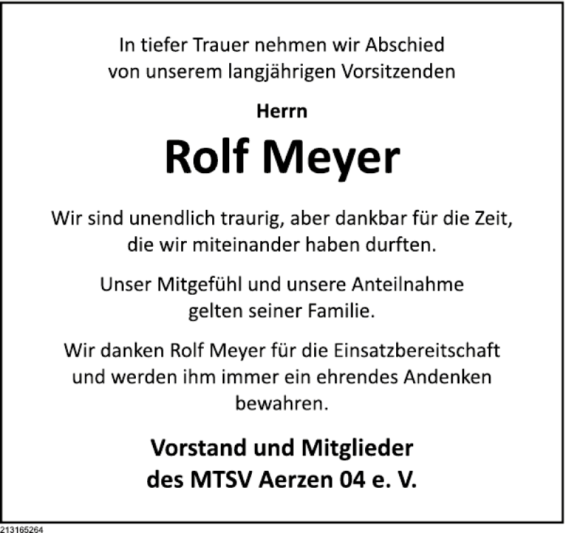  Traueranzeige für Rolf Meyer vom 22.05.2013 aus Deister- und Weserzeitung