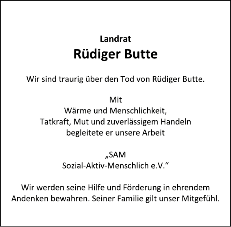  Traueranzeige für Rüdiger Butte vom 02.05.2013 aus Deister- und Weserzeitung