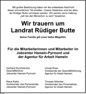 Traueranzeige von Rüdiger Butte von Deister- und Weserzeitung
