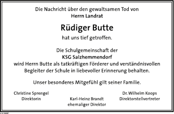Traueranzeige von Rüdiger Butte von Deister- und Weserzeitung
